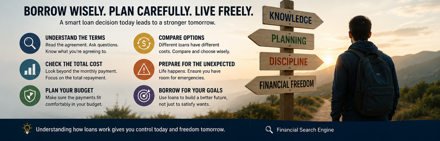 Borrow wisely, plan carefully, live freely: understand the terms, check the total cost, plan your budget, compare options and prepare for the unexpected
