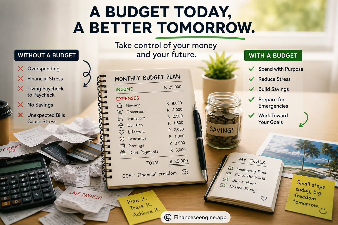 A budget today, a better tomorrow — comparison of life without a budget versus with a budget